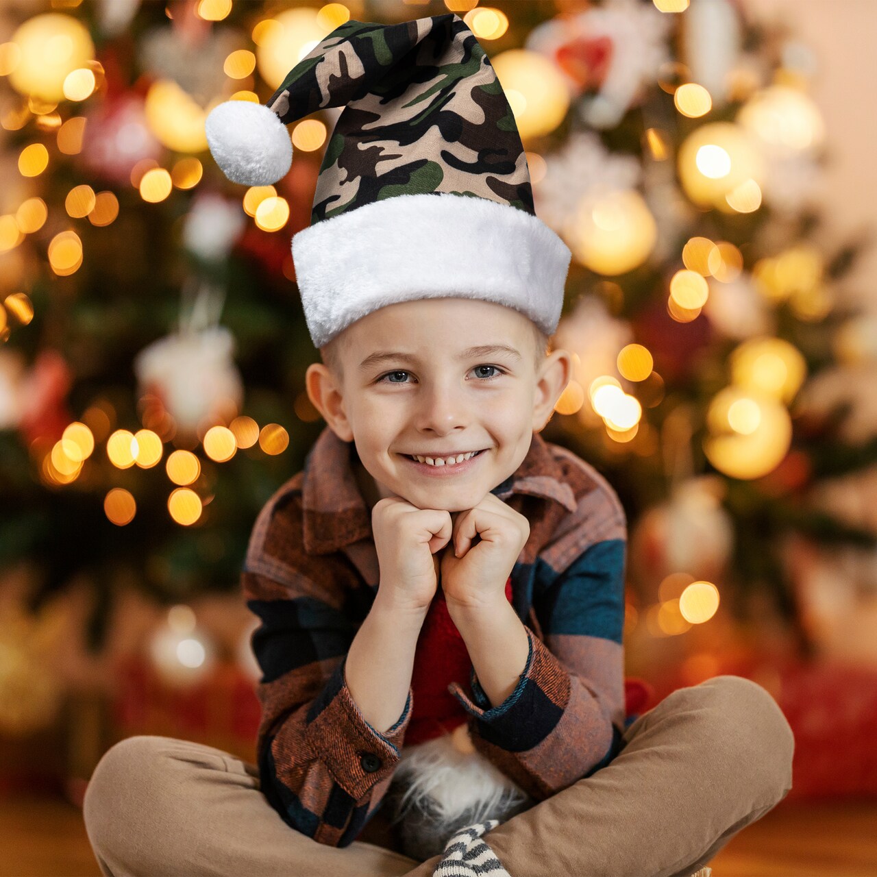 Northlight Unisex Adult Camouflage Christmas Santa Hat - One Size - Green and White